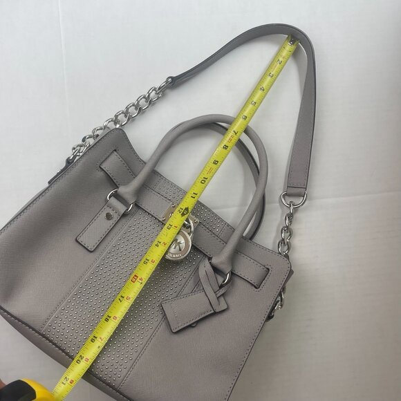 Michael Kors Hamilton EW Micro Stud Stripe Grey Leather Handbag - Picture 6 of 12